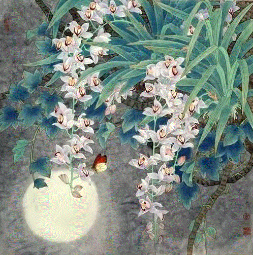 国画工笔兰花图，太美了！,工笔,兰花,国画,上方