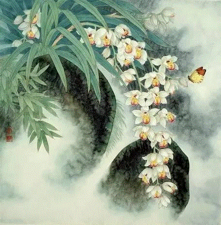 国画工笔兰花图，太美了！,工笔,兰花,国画,上方