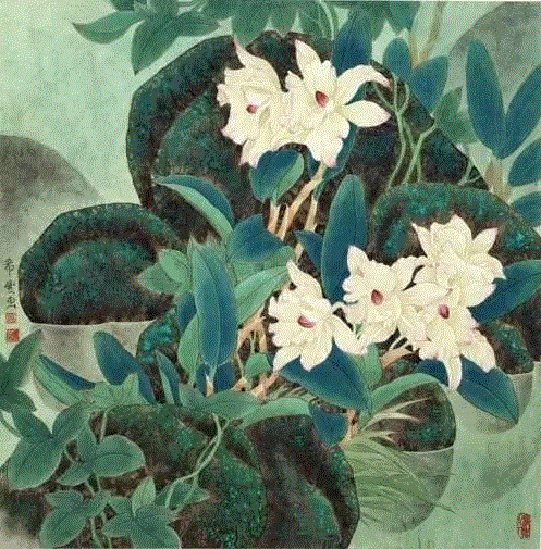 国画工笔兰花图，太美了！,工笔,兰花,国画,上方