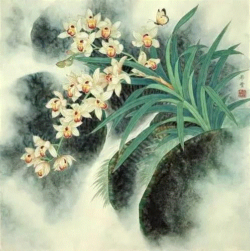 国画工笔兰花图，太美了！,工笔,兰花,国画,上方