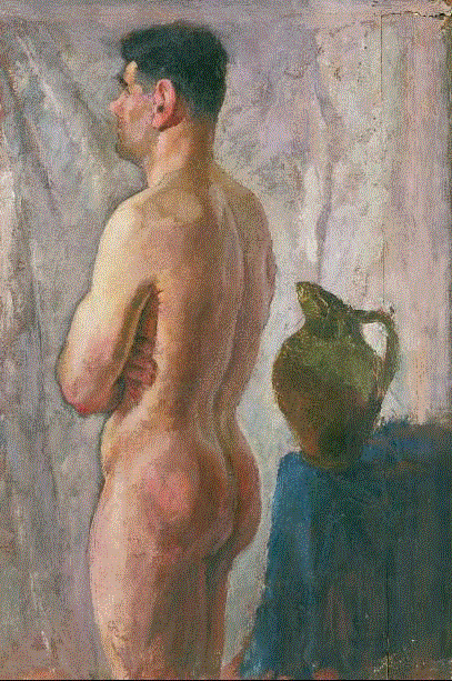 Unknown《Male nude with pitcher》，约20世纪,@RT U | 裸女和裸男，哪个更好看？究竟是谁的情欲在作祟？,裸女,裸男,情欲,男性,美术馆,女性,裸体画,体制,时尚,美的
