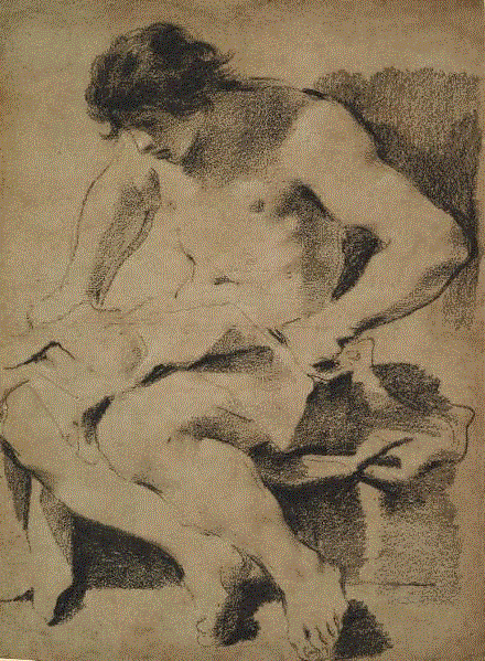 圭尔奇诺《Study of a Seated Young Man》，约1619年,@RT U | 裸女和裸男，哪个更好看？究竟是谁的情欲在作祟？,裸女,裸男,情欲,男性,美术馆,女性,裸体画,体制,时尚,美的