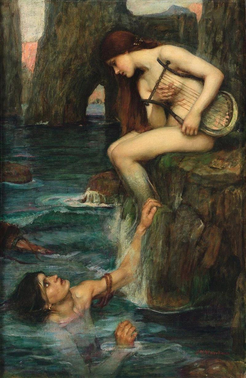 约翰·威廉姆·沃特豪斯《The Siren》，1900年,@RT U | 裸女和裸男，哪个更好看？究竟是谁的情欲在作祟？,裸女,裸男,情欲,男性,美术馆,女性,裸体画,体制,时尚,美的