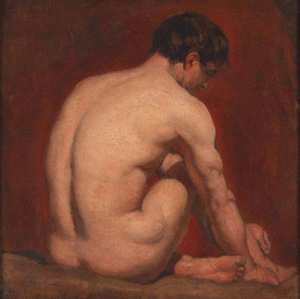 威廉·埃蒂《Male Nude, Kneeling, from the Back》，约1840年,@RT U | 裸女和裸男，哪个更好看？究竟是谁的情欲在作祟？,裸女,裸男,情欲,男性,美术馆,女性,裸体画,体制,时尚,美的