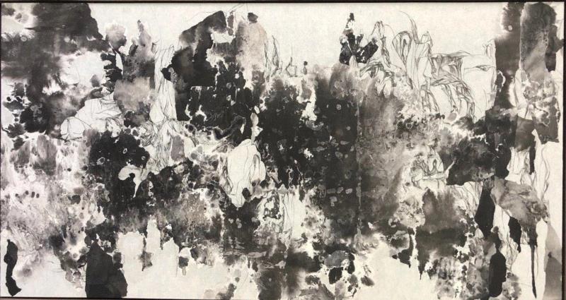 王海宇  当情绪变得凝重.暴风雨就开始了  纸本水墨  95.5×17
