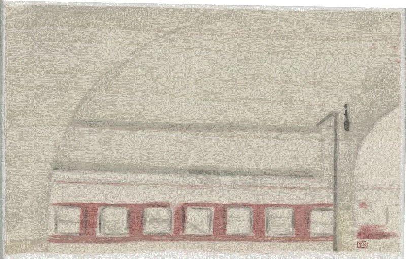 阎盈汐  站台1  绢本水墨  35×41cm 绢本水墨  