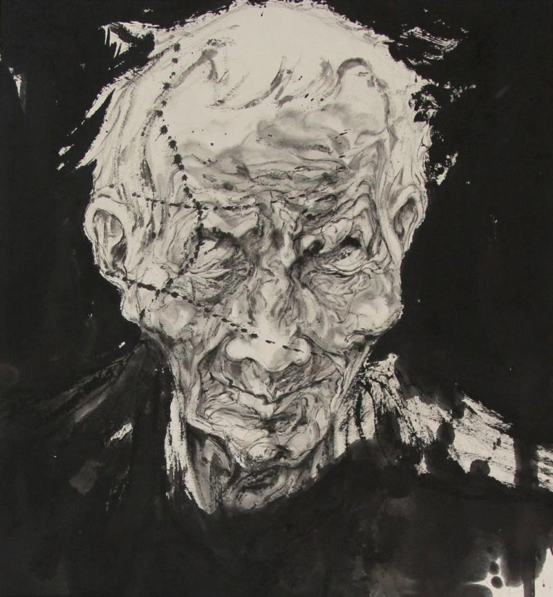 李忠印  老兵系列12  纸本水墨  45×48cm  20