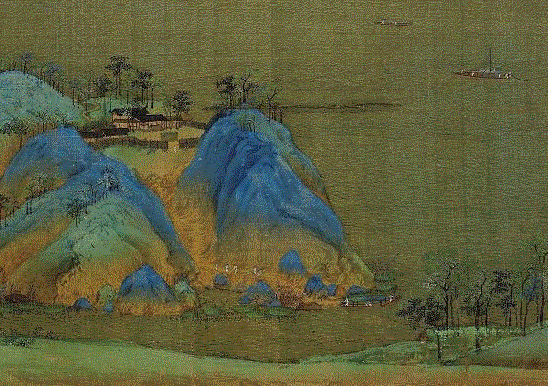 在《千里江山图》中，我分明看见一位美少年,千里江山图,美少年,王希孟,山水画,颜色,石青,北宋,石绿,画中,长桥