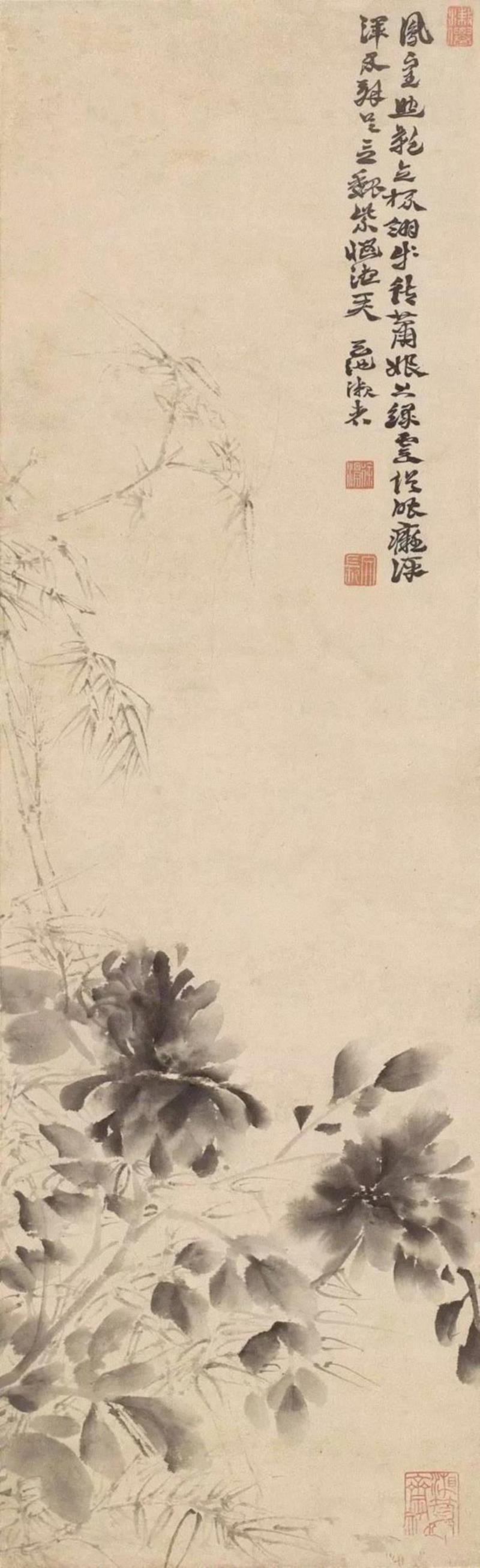 徐渭《墨竹牡丹》 立轴,他曲折的人生落于纸上，亦如见字如面，画如其人,花鸟画,写意,陈淳,徐渭,水墨,书法,胡宗宪,整理\乔一