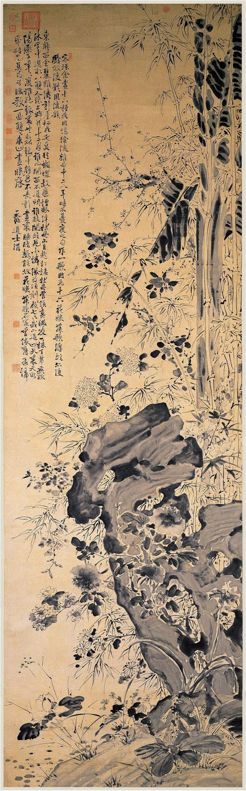 徐渭 《花竹图》 纸本墨笔 137.6×.50cm 台北故宫博物院藏,他曲折的人生落于纸上，亦如见字如面，画如其人,花鸟画,写意,陈淳,徐渭,水墨,书法,胡宗宪,整理\乔一