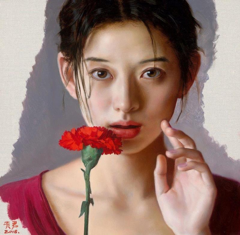 李贵君 《如果爱》 2018 布面油画 35x35cm,hiart space | 李贵君和他笔下的都市女孩,李贵君,space,都市女孩,油画,绘画,新古典主义,灵性,深圳,人物,符号