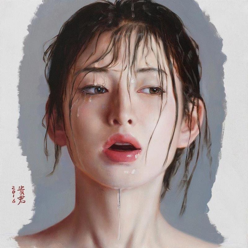 李贵君 《水痕》 2016 布面油画 35x35cm,hiart space | 李贵君和他笔下的都市女孩,李贵君,space,都市女孩,油画,绘画,新古典主义,灵性,深圳,人物,符号