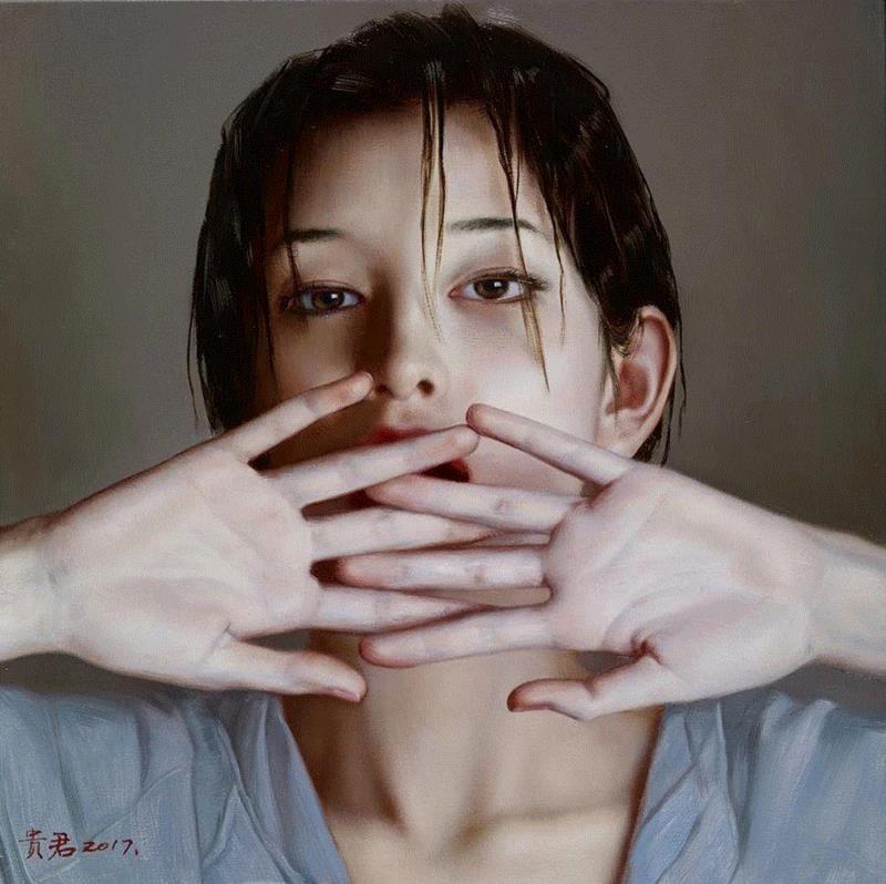 李贵君 《一双眼睛》 2017 布面油画 35x35cm,hiart space | 李贵君和他笔下的都市女孩,李贵君,space,都市女孩,油画,绘画,新古典主义,灵性,深圳,人物,符号