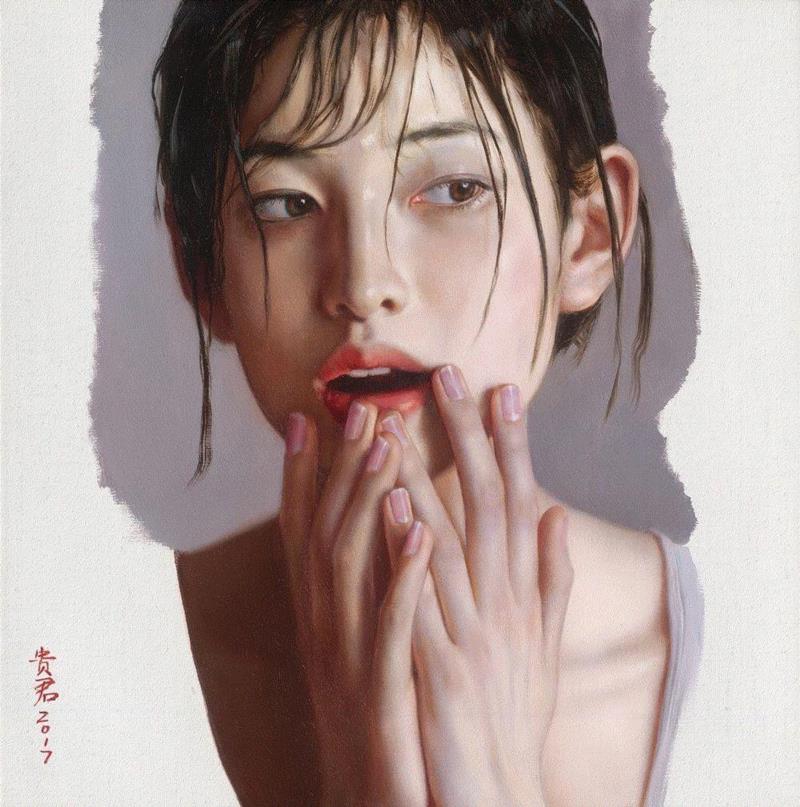 李贵君 《如此》 2017 布面油画 35x35cm,hiart space | 李贵君和他笔下的都市女孩,李贵君,space,都市女孩,油画,绘画,新古典主义,灵性,深圳,人物,符号