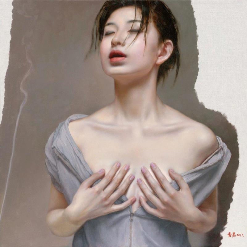 李贵君 《参禅》 2017 布面油画 60x60cm,hiart space | 李贵君和他笔下的都市女孩,李贵君,space,都市女孩,油画,绘画,新古典主义,灵性,深圳,人物,符号