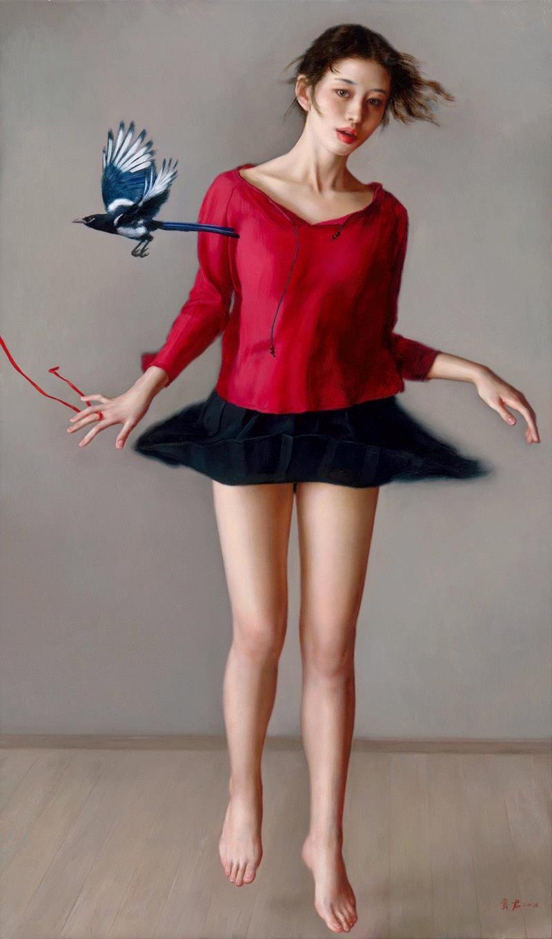 李贵君 《自由空间》 2018 布面油画 105x60cm,hiart space | 李贵君和他笔下的都市女孩,李贵君,space,都市女孩,油画,绘画,新古典主义,灵性,深圳,人物,符号