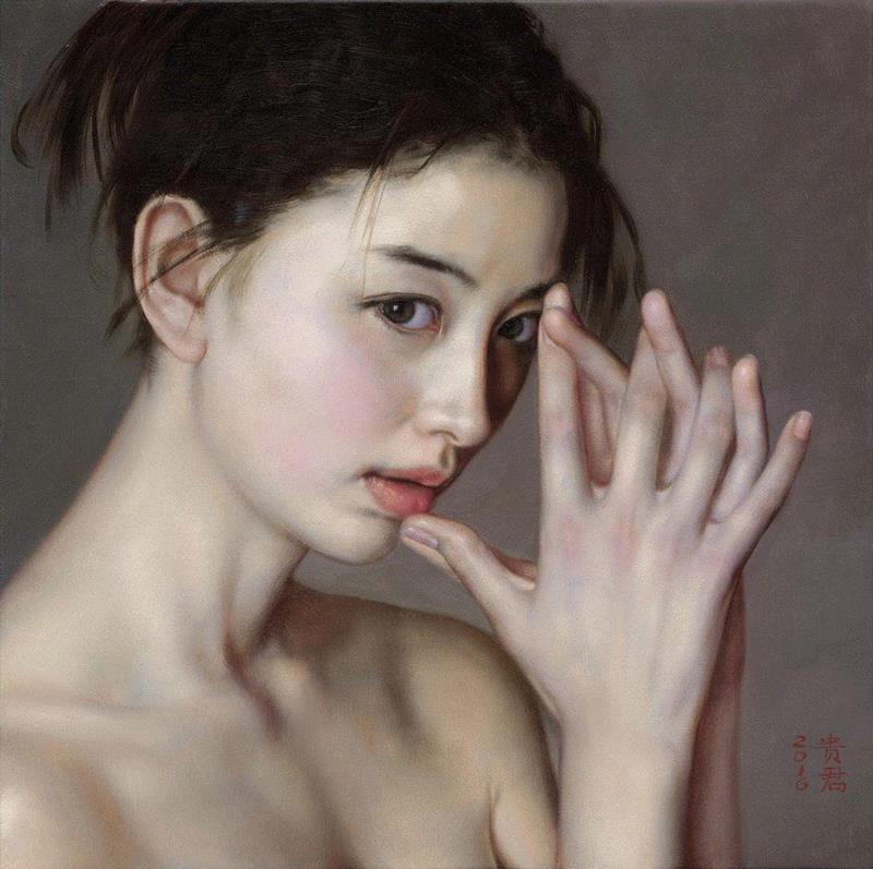 李贵君 《理智与情感》 2016 布面油画 35x35cm,hiart space | 李贵君和他笔下的都市女孩,李贵君,space,都市女孩,油画,绘画,新古典主义,灵性,深圳,人物,符号