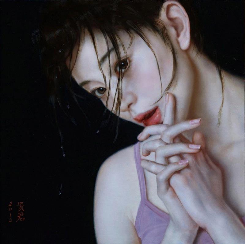 李贵君 《水声》 2016 布面油画 35x35cm,hiart space | 李贵君和他笔下的都市女孩,李贵君,space,都市女孩,油画,绘画,新古典主义,灵性,深圳,人物,符号