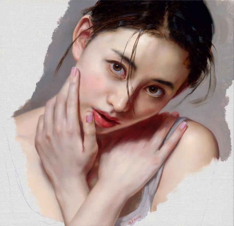 李贵君 《自我意识》 2018 布面油画 35x35cm,hiart space | 李贵君和他笔下的都市女孩,李贵君,space,都市女孩,油画,绘画,新古典主义,灵性,深圳,人物,符号