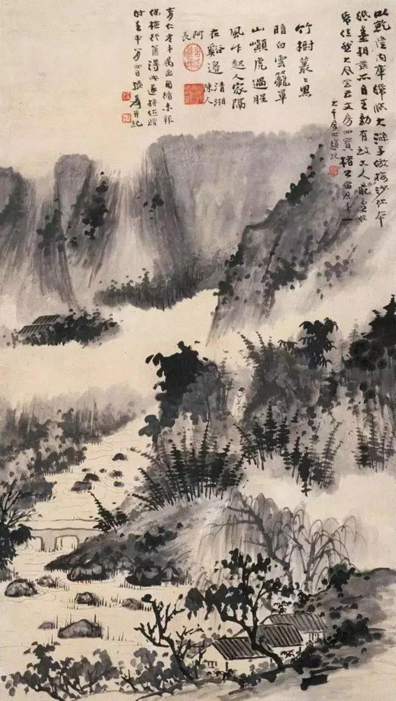 △张大千仿石涛山水画,艺术家死后才值钱？那是你不知道艺术家的这十大成名套路！,套路,死后,张大千,刘海粟,毕加索,徐悲鸿,齐白石,达利,当年,安迪