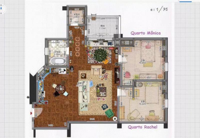 因为没有精准尺寸,所以就画个大概接近的空间,我自己动手做出了《老友记》里的公寓!,老友记,公寓,厨房,客厅,莫妮卡,颜色,楼主,豆瓣,效果图,剧照