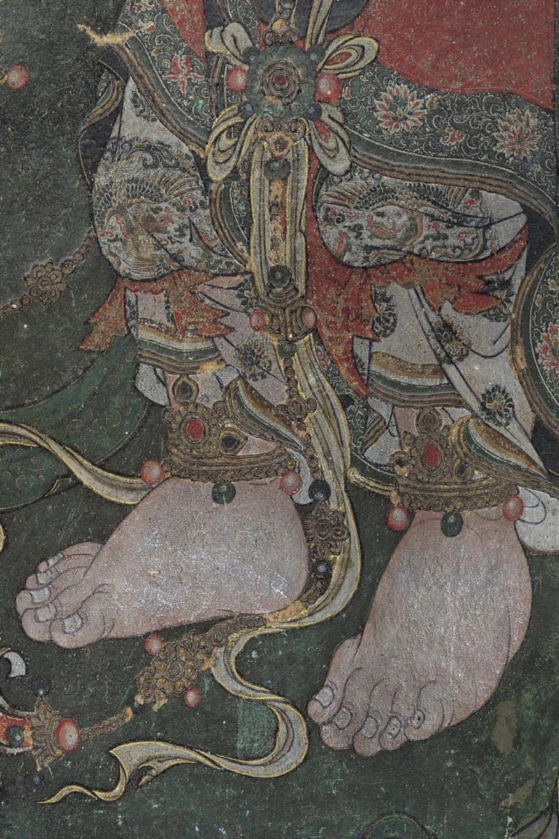 善财童子位于水月观音像左下部。当善财童子诞生时，有种种珍宝自然涌出，故名。善财童子五十三参，最后获得