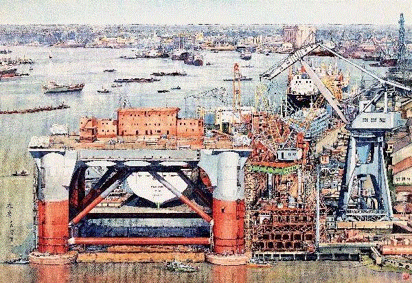 钱延康 上海船厂 1983 52x76cm&nbsp;,中国百年水彩精品,水彩,静物,人体,雨后,香港,晨光,西湖,梁文亮,范保文,初春