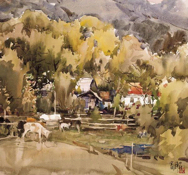 风景写生 宋彬 37x39cm&nbsp;,中国百年水彩精品,水彩,静物,人体,雨后,香港,晨光,西湖,梁文亮,范保文,初春