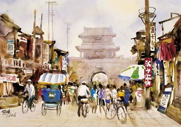 老城旧街 李升权 53x76cm&nbsp;,中国百年水彩精品,水彩,静物,人体,雨后,香港,晨光,西湖,梁文亮,范保文,初春