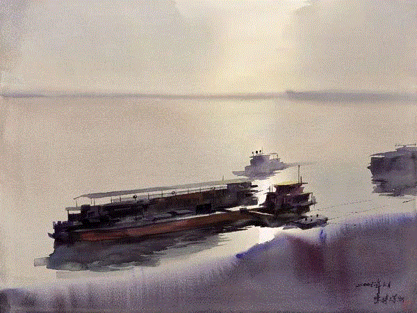轮渡 杭鸣时 56x76cm&nbsp;,中国百年水彩精品,水彩,静物,人体,雨后,香港,晨光,西湖,梁文亮,范保文,初春
