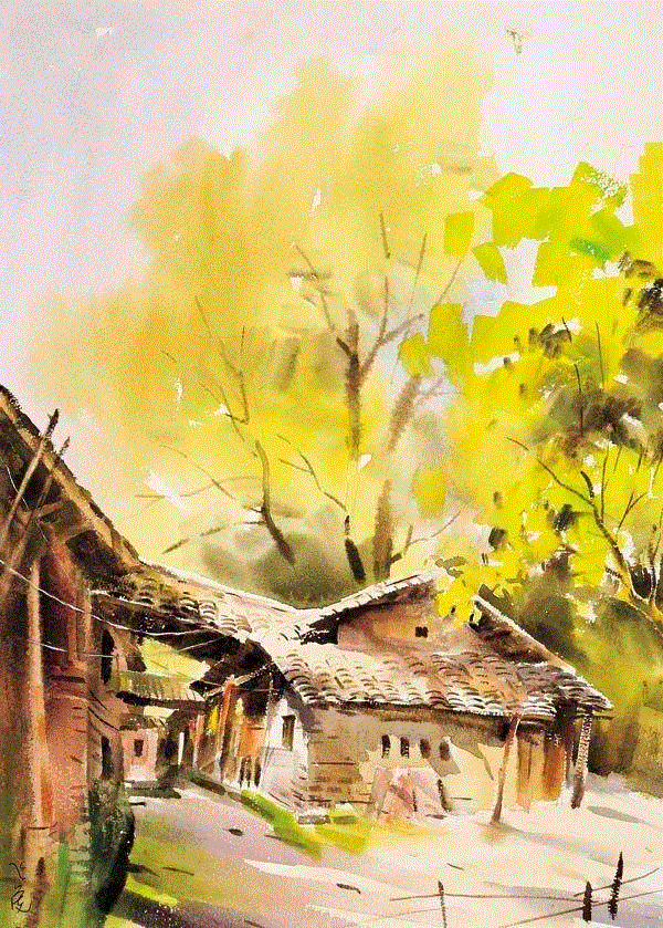 郊外农家 陈飞虎 54x39cm&nbsp;,中国百年水彩精品,水彩,静物,人体,雨后,香港,晨光,西湖,梁文亮,范保文,初春