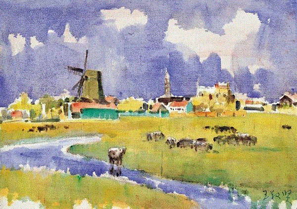 荷兰风光 王敬贤 37x53cm&nbsp;,中国百年水彩精品,水彩,静物,人体,雨后,香港,晨光,西湖,梁文亮,范保文,初春