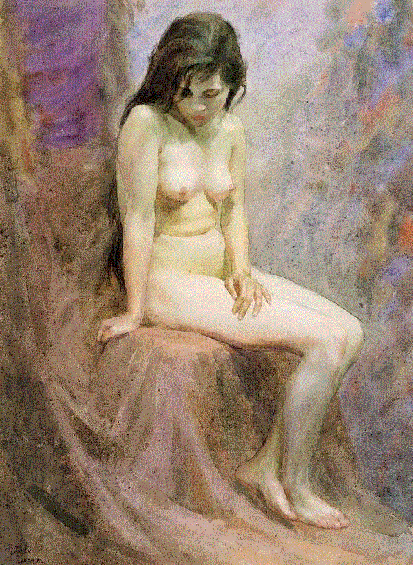 女模特 孟庆湘 53x38cm&nbsp;,中国百年水彩精品,水彩,静物,人体,雨后,香港,晨光,西湖,梁文亮,范保文,初春