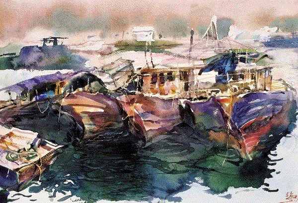 北海船坞 胡贻孙 38x54cm&nbsp;,中国百年水彩精品,水彩,静物,人体,雨后,香港,晨光,西湖,梁文亮,范保文,初春