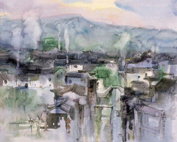 又见炊烟 郭宁 53x67cm&nbsp;,中国百年水彩精品,水彩,静物,人体,雨后,香港,晨光,西湖,梁文亮,范保文,初春