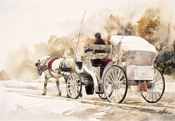 中央公园的马车 蒋智南 54x77cm&nbsp;,中国百年水彩精品,水彩,静物,人体,雨后,香港,晨光,西湖,梁文亮,范保文,初春