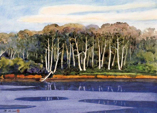 辉映 梁栋 39x54cm&nbsp;,中国百年水彩精品,水彩,静物,人体,雨后,香港,晨光,西湖,梁文亮,范保文,初春