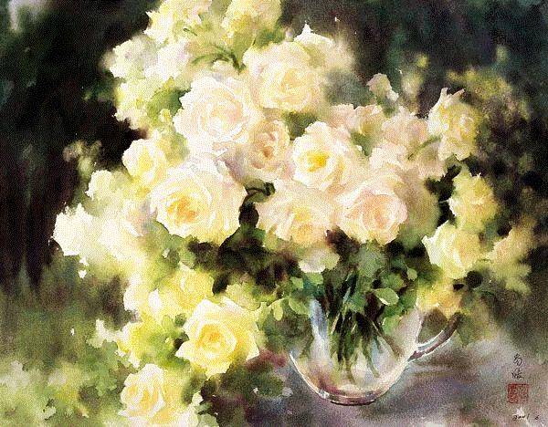 白玫瑰 傅尚媛 39x50cm&nbsp;,中国百年水彩精品,水彩,静物,人体,雨后,香港,晨光,西湖,梁文亮,范保文,初春