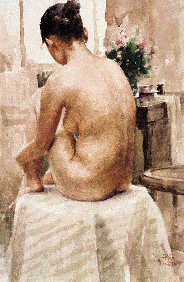 女人体 谷钢 60x40cm&nbsp;,中国百年水彩精品,水彩,静物,人体,雨后,香港,晨光,西湖,梁文亮,范保文,初春