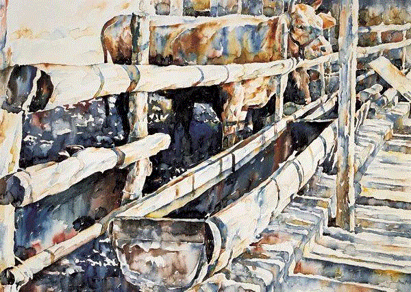 栅栏上的影子 毛得墚 52x73cm&nbsp;,中国百年水彩精品,水彩,静物,人体,雨后,香港,晨光,西湖,梁文亮,范保文,初春