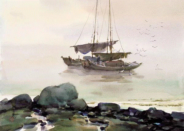 晨曦 陶田恩 39x54cm&nbsp;,中国百年水彩精品,水彩,静物,人体,雨后,香港,晨光,西湖,梁文亮,范保文,初春