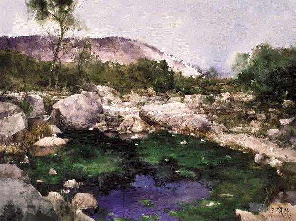 蒙山小溪 王辉林 53x72cm&nbsp;,中国百年水彩精品,水彩,静物,人体,雨后,香港,晨光,西湖,梁文亮,范保文,初春
