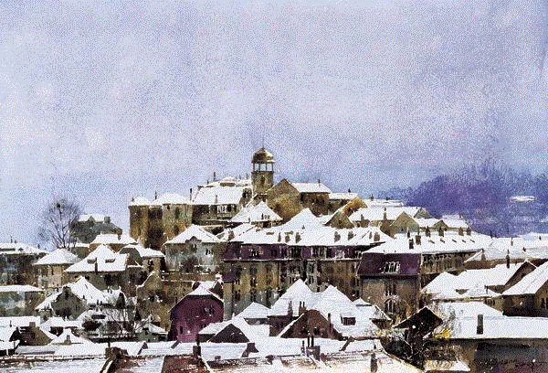 岛城雪 陈锡岩 55x80cm&nbsp;,中国百年水彩精品,水彩,静物,人体,雨后,香港,晨光,西湖,梁文亮,范保文,初春