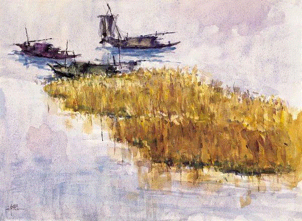 湖·苇·舟 金立德 39x54cm&nbsp;,中国百年水彩精品,水彩,静物,人体,雨后,香港,晨光,西湖,梁文亮,范保文,初春