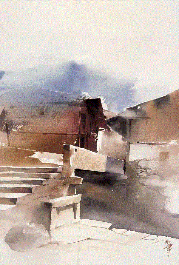 水乡 梁钢 79x54cm&nbsp;,中国百年水彩精品,水彩,静物,人体,雨后,香港,晨光,西湖,梁文亮,范保文,初春