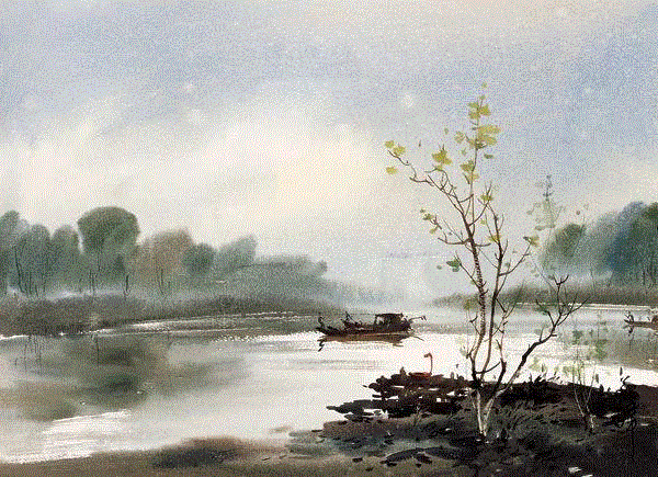 水天一色 杨义辉 39x53cm&nbsp;,中国百年水彩精品,水彩,静物,人体,雨后,香港,晨光,西湖,梁文亮,范保文,初春