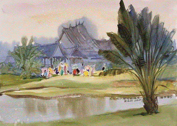 傣族泼水节 陈立勋 40x55cm&nbsp;,中国百年水彩精品,水彩,静物,人体,雨后,香港,晨光,西湖,梁文亮,范保文,初春