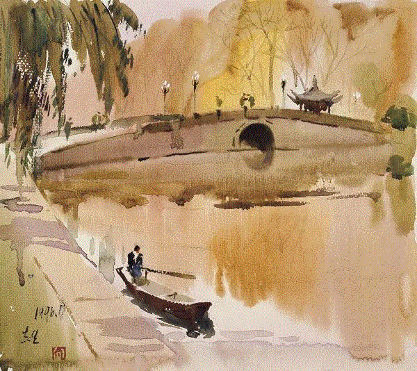 西泠桥 何志生 34x39cm&nbsp;,中国百年水彩精品,水彩,静物,人体,雨后,香港,晨光,西湖,梁文亮,范保文,初春