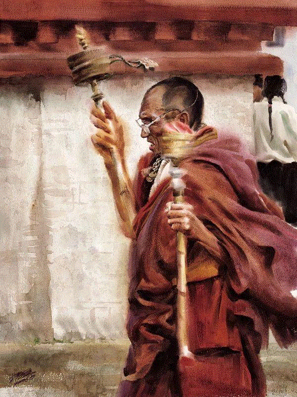 转经者 林绍灵 76x56cm&nbsp;,中国百年水彩精品,水彩,静物,人体,雨后,香港,晨光,西湖,梁文亮,范保文,初春