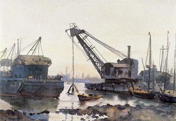 梁栋 港之晨 1957 28x40cm&nbsp;,中国百年水彩精品,水彩,静物,人体,雨后,香港,晨光,西湖,梁文亮,范保文,初春
